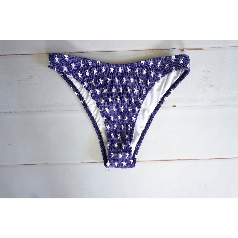 Blue Star Print Ruched Cheeky Bikini Bottom – Size S, NWOT - Picture 3 of 5